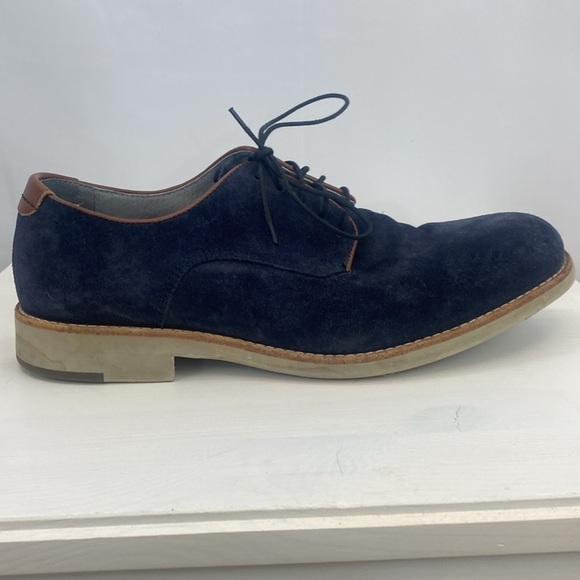 Johnston & Murphy Blue Suede Oxford Shoes Sheepskin - Picture 4 of 12